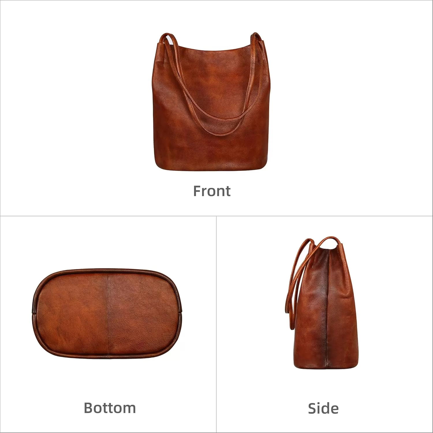 imageIswee Leather Shoulder Bags for Women Vintage Tote Bag Ladies Purses and Handbags Soft Everyday Bucket Purse for WorkBrown
