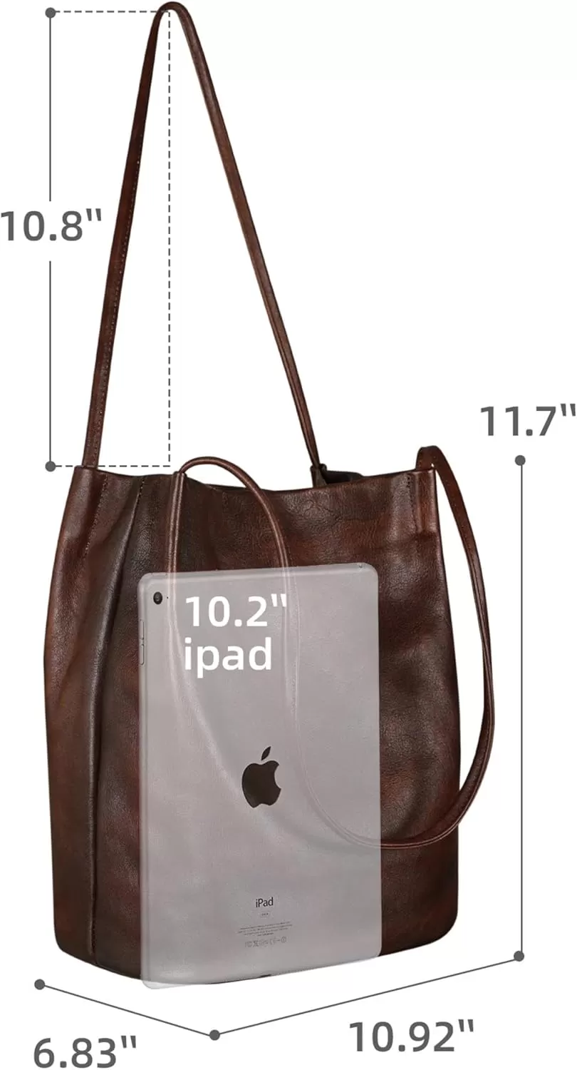imageIswee Leather Shoulder Bags for Women Vintage Tote Bag Ladies Purses and Handbags Soft Everyday Bucket Purse for WorkCoffee