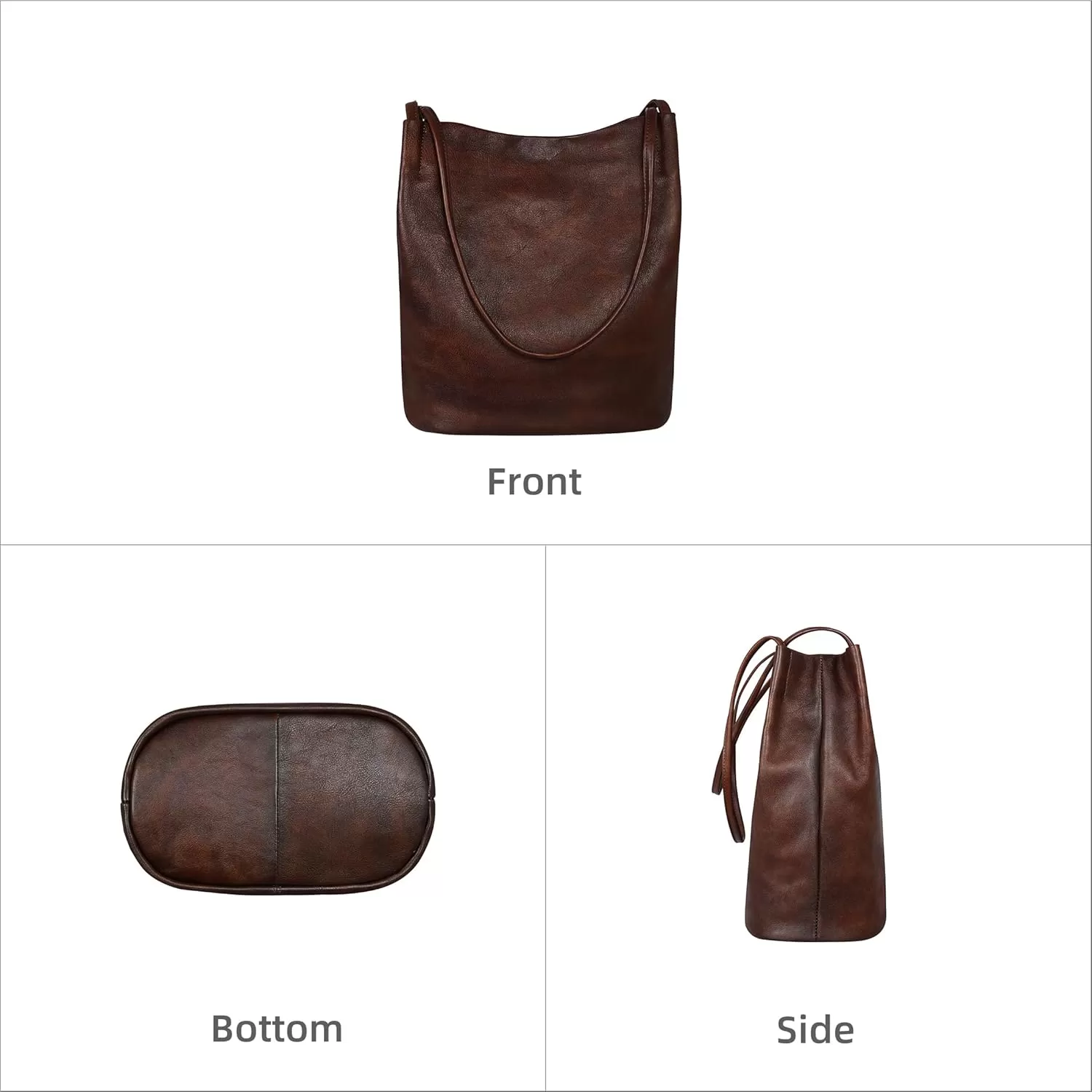 imageIswee Leather Shoulder Bags for Women Vintage Tote Bag Ladies Purses and Handbags Soft Everyday Bucket Purse for WorkCoffee