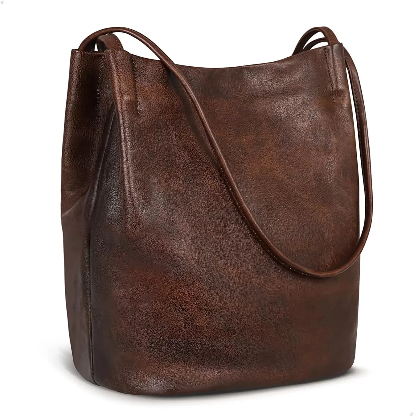 imageIswee Leather Shoulder Bags for Women Vintage Tote Bag Ladies Purses and Handbags Soft Everyday Bucket Purse for WorkCoffee