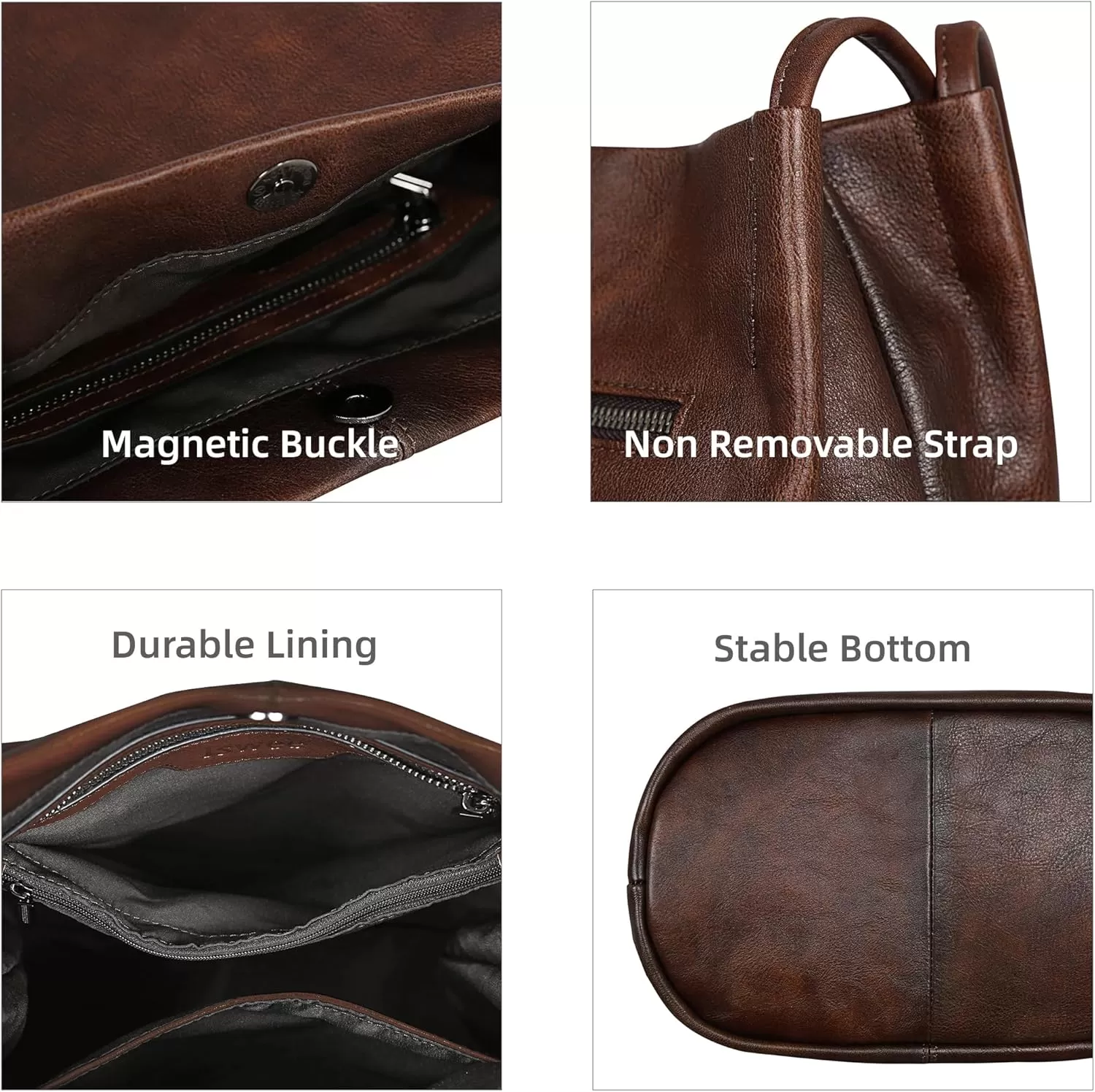 imageIswee Leather Shoulder Bags for Women Vintage Tote Bag Ladies Purses and Handbags Soft Everyday Bucket Purse for WorkCoffee