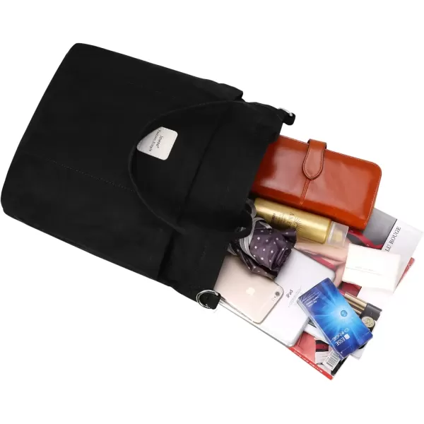 imageIswee Canvas Tote Bag with Zipper Multi Pockets Tote Purse for Women Fashion Crossbody Tote Shoulder Bag Handbag Everyday BagBlack