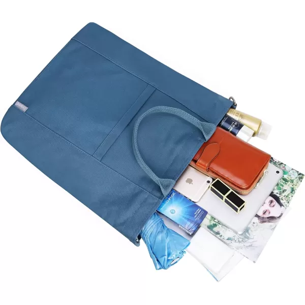 imageIswee Canvas Tote Bag with Zipper Multi Pockets Tote Purse for Women Fashion Crossbody Tote Shoulder Bag Handbag Everyday BagBlueiuu007