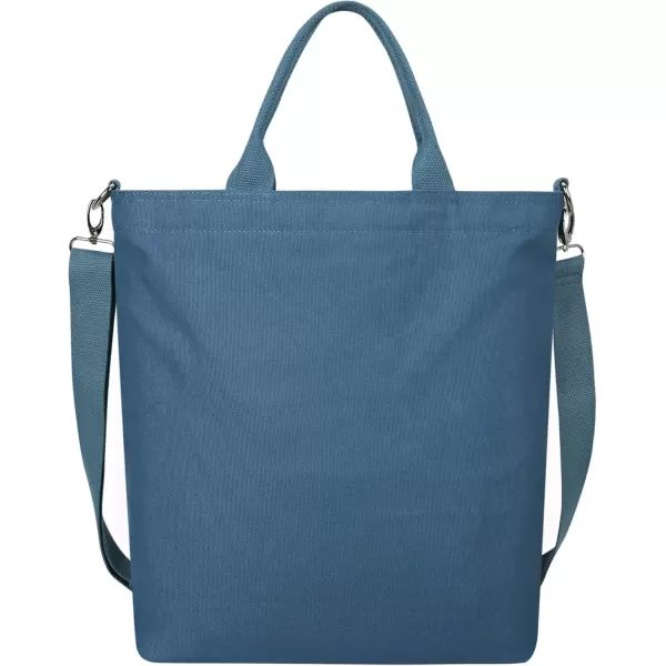 imageIswee Canvas Tote Bag with Zipper Multi Pockets Tote Purse for Women Fashion Crossbody Tote Shoulder Bag Handbag Everyday BagBlueiuu007
