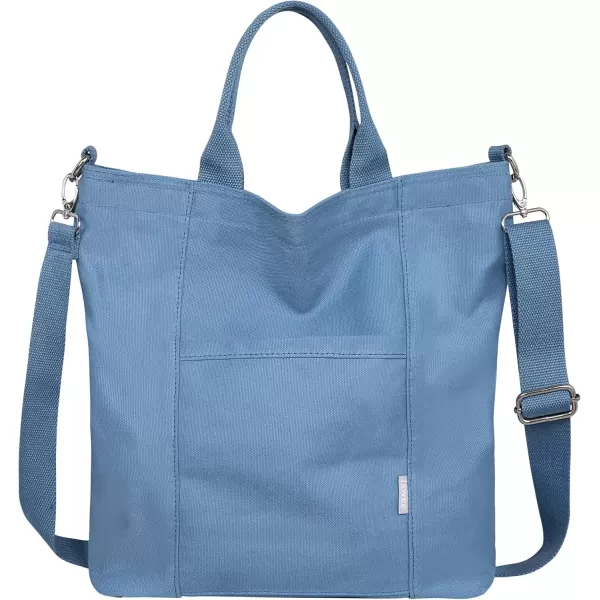 imageIswee Canvas Tote Bag with Zipper Multi Pockets Tote Purse for Women Fashion Crossbody Tote Shoulder Bag Handbag Everyday BagBlueiuu007