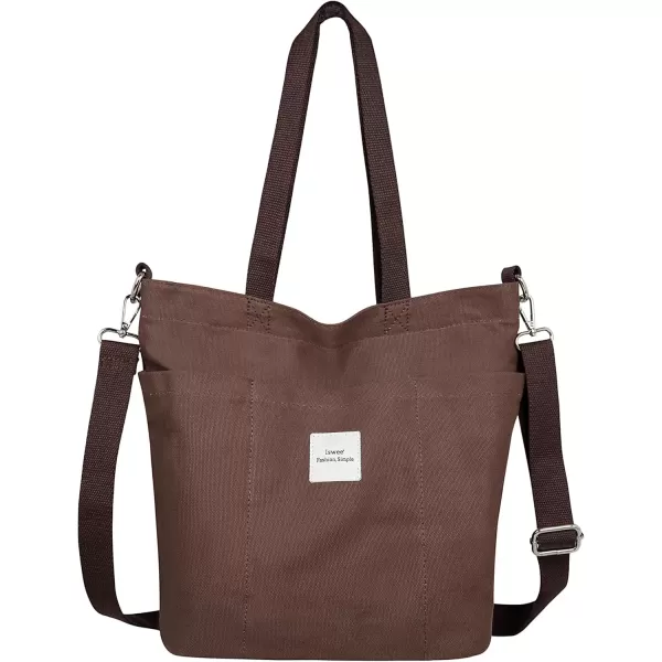 imageIswee Canvas Tote Bag with Zipper Multi Pockets Tote Purse for Women Fashion Crossbody Tote Shoulder Bag Handbag Everyday BagCoffee