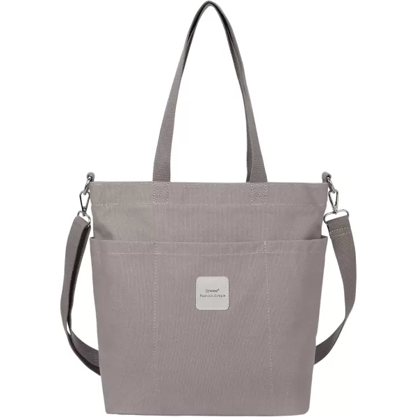 imageIswee Canvas Tote Bag with Zipper Multi Pockets Tote Purse for Women Fashion Crossbody Tote Shoulder Bag Handbag Everyday BagGray
