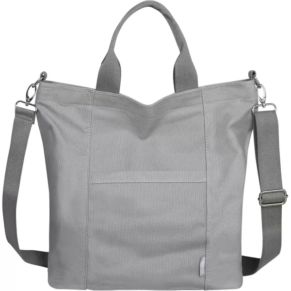 imageIswee Canvas Tote Bag with Zipper Multi Pockets Tote Purse for Women Fashion Crossbody Tote Shoulder Bag Handbag Everyday BagGrey