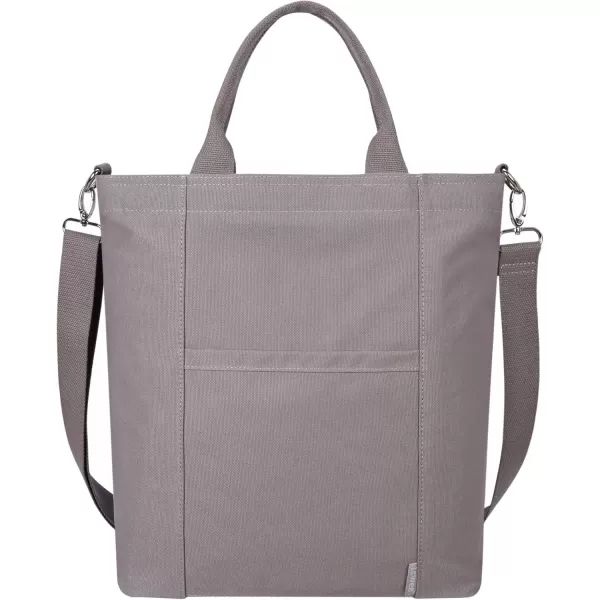 imageIswee Canvas Tote Bag with Zipper Multi Pockets Tote Purse for Women Fashion Crossbody Tote Shoulder Bag Handbag Everyday BagGrey
