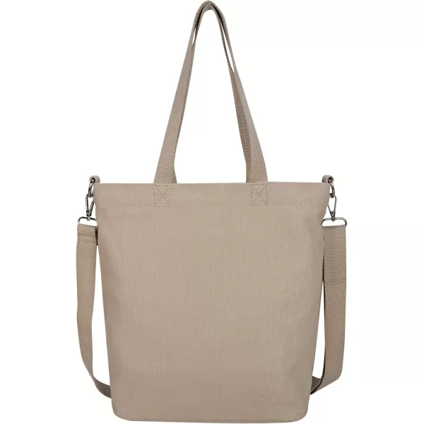 imageIswee Canvas Tote Bag with Zipper Multi Pockets Tote Purse for Women Fashion Crossbody Tote Shoulder Bag Handbag Everyday BagKhaki