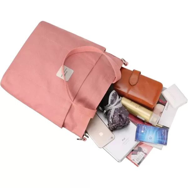 imageIswee Canvas Tote Bag with Zipper Multi Pockets Tote Purse for Women Fashion Crossbody Tote Shoulder Bag Handbag Everyday BagPink