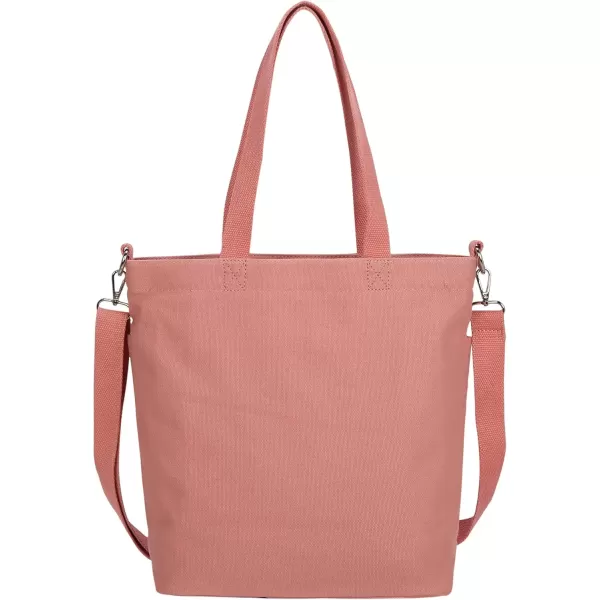 imageIswee Canvas Tote Bag with Zipper Multi Pockets Tote Purse for Women Fashion Crossbody Tote Shoulder Bag Handbag Everyday BagPink