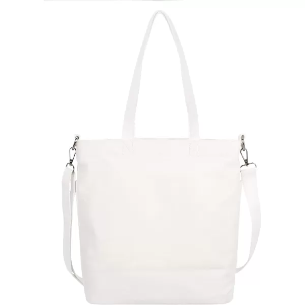 imageIswee Canvas Tote Bag with Zipper Multi Pockets Tote Purse for Women Fashion Crossbody Tote Shoulder Bag Handbag Everyday BagWhite