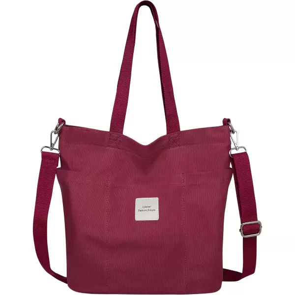imageIswee Canvas Tote Bag with Zipper Multi Pockets Tote Purse for Women Fashion Crossbody Tote Shoulder Bag Handbag Everyday BagWine