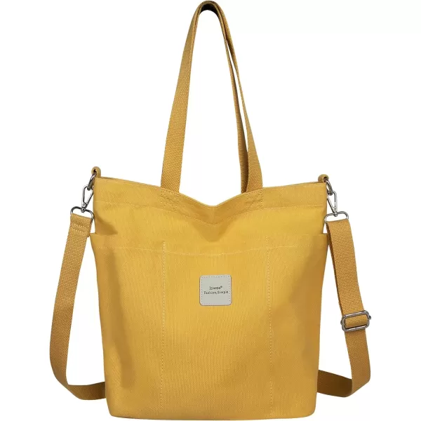 imageIswee Canvas Tote Bag with Zipper Multi Pockets Tote Purse for Women Fashion Crossbody Tote Shoulder Bag Handbag Everyday BagYellow