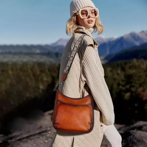 imageIswee Crossbody Bags for Women Genuine Leather Purses Vintage Shoulder Handbags Travel Cross Body Bag with Boho StrapBrown