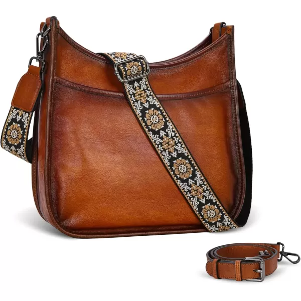 imageIswee Crossbody Bags for Women Genuine Leather Purses Vintage Shoulder Handbags Travel Cross Body Bag with Boho StrapBrown