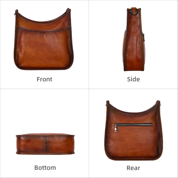 imageIswee Crossbody Bags for Women Genuine Leather Purses Vintage Shoulder Handbags Travel Cross Body Bag with Boho StrapBrown