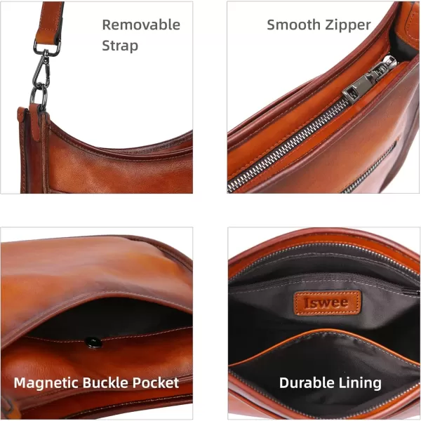 imageIswee Crossbody Bags for Women Genuine Leather Purses Vintage Shoulder Handbags Travel Cross Body Bag with Boho StrapBrown