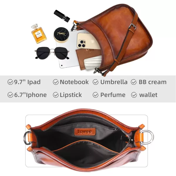 imageIswee Crossbody Bags for Women Genuine Leather Purses Vintage Shoulder Handbags Travel Cross Body Bag with Boho StrapBrown