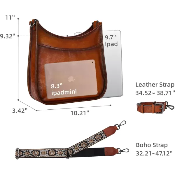imageIswee Crossbody Bags for Women Genuine Leather Purses Vintage Shoulder Handbags Travel Cross Body Bag with Boho StrapBrown