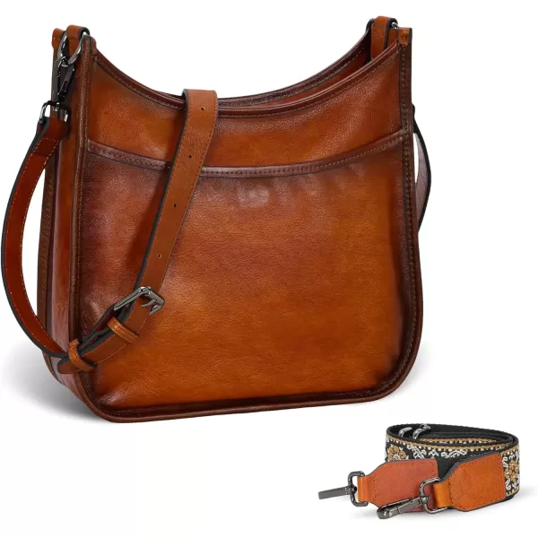imageIswee Crossbody Bags for Women Genuine Leather Purses Vintage Shoulder Handbags Travel Cross Body Bag with Boho StrapBrown