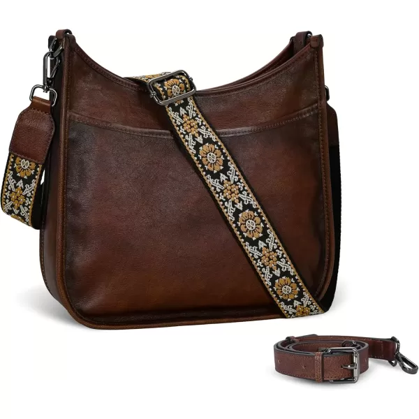 imageIswee Crossbody Bags for Women Genuine Leather Purses Vintage Shoulder Handbags Travel Cross Body Bag with Boho StrapCoffee