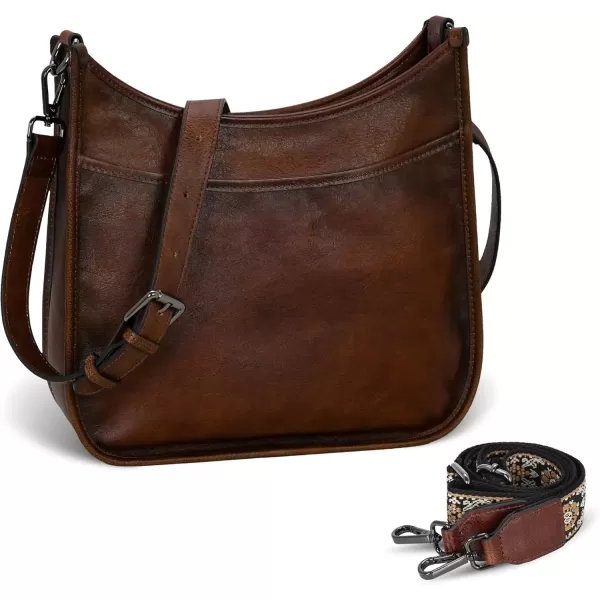 imageIswee Crossbody Bags for Women Genuine Leather Purses Vintage Shoulder Handbags Travel Cross Body Bag with Boho StrapCoffee