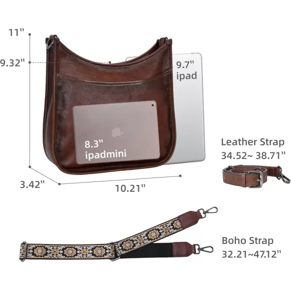 imageIswee Crossbody Bags for Women Genuine Leather Purses Vintage Shoulder Handbags Travel Cross Body Bag with Boho StrapCoffee