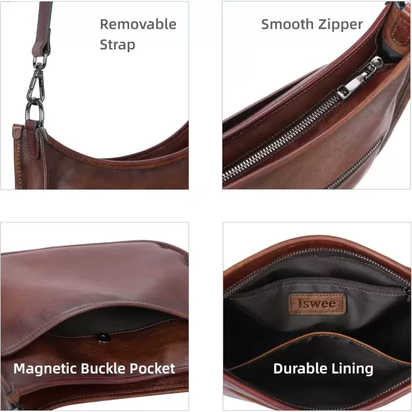 imageIswee Crossbody Bags for Women Genuine Leather Purses Vintage Shoulder Handbags Travel Cross Body Bag with Boho StrapCoffee