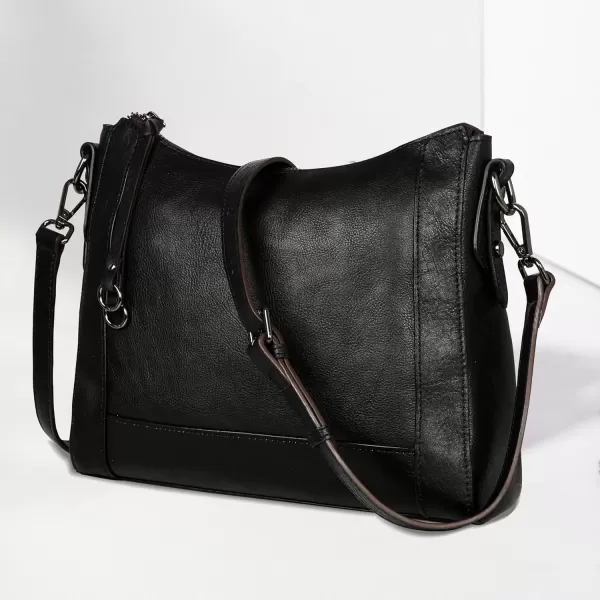 imageIswee Genuine Leather Crossbody Bags for Women Satchel Purse Hobo Handbag Ladies Vintage Shoulder Bag WorkBlack