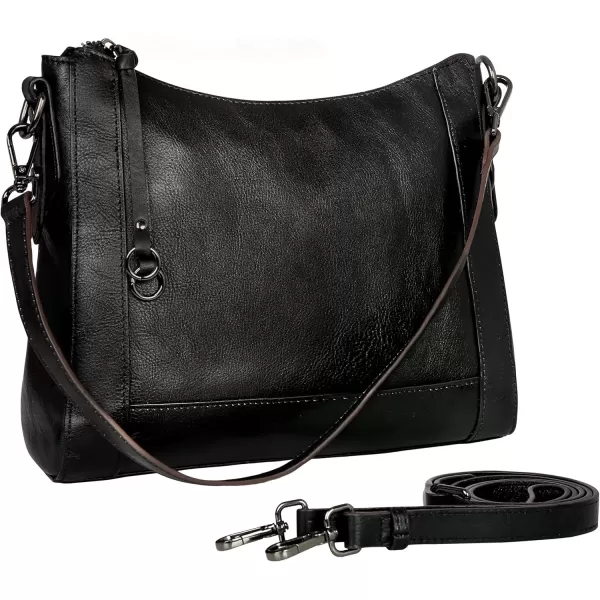 imageIswee Genuine Leather Crossbody Bags for Women Satchel Purse Hobo Handbag Ladies Vintage Shoulder Bag WorkBlack