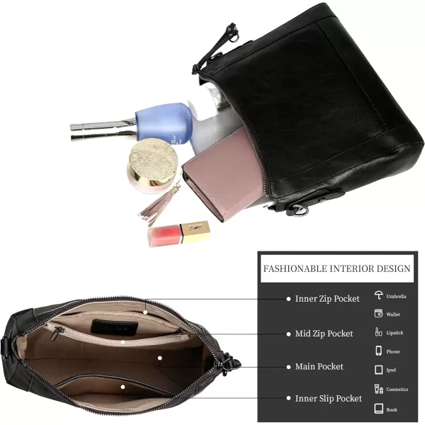 imageIswee Genuine Leather Crossbody Bags for Women Satchel Purse Hobo Handbag Ladies Vintage Shoulder Bag WorkBlack