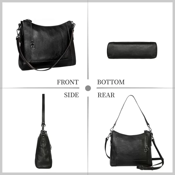 imageIswee Genuine Leather Crossbody Bags for Women Satchel Purse Hobo Handbag Ladies Vintage Shoulder Bag WorkBlack