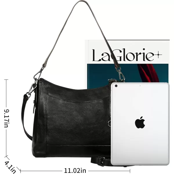 imageIswee Genuine Leather Crossbody Bags for Women Satchel Purse Hobo Handbag Ladies Vintage Shoulder Bag WorkBlack