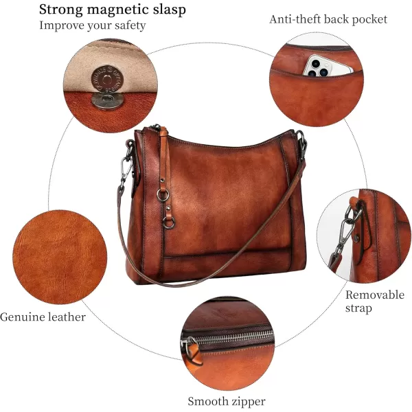 imageIswee Genuine Leather Crossbody Bags for Women Satchel Purse Hobo Handbag Ladies Vintage Shoulder Bag WorkBrown