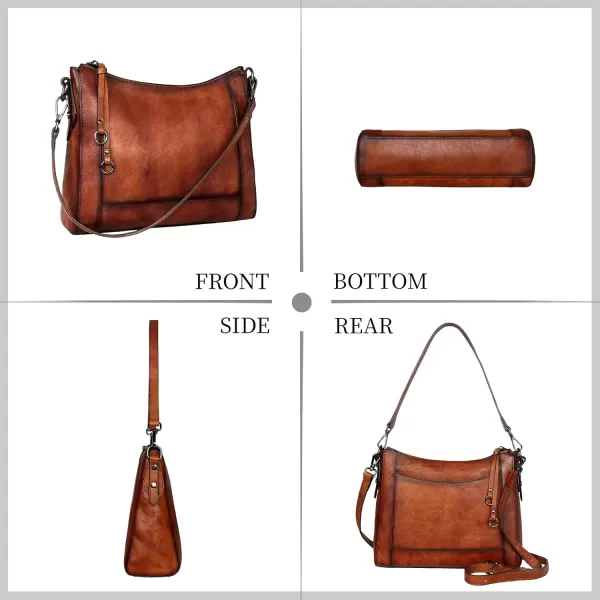 imageIswee Genuine Leather Crossbody Bags for Women Satchel Purse Hobo Handbag Ladies Vintage Shoulder Bag WorkBrown