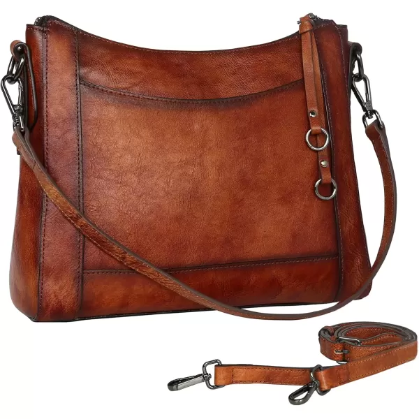 imageIswee Genuine Leather Crossbody Bags for Women Satchel Purse Hobo Handbag Ladies Vintage Shoulder Bag WorkBrown