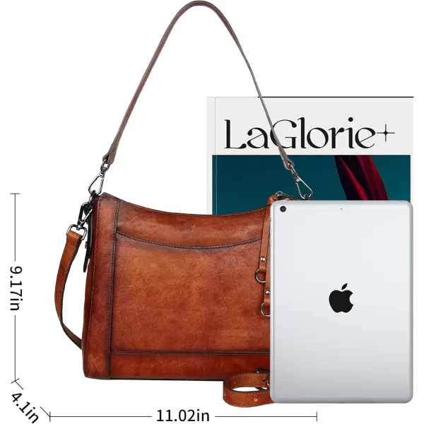 imageIswee Genuine Leather Crossbody Bags for Women Satchel Purse Hobo Handbag Ladies Vintage Shoulder Bag WorkBrown