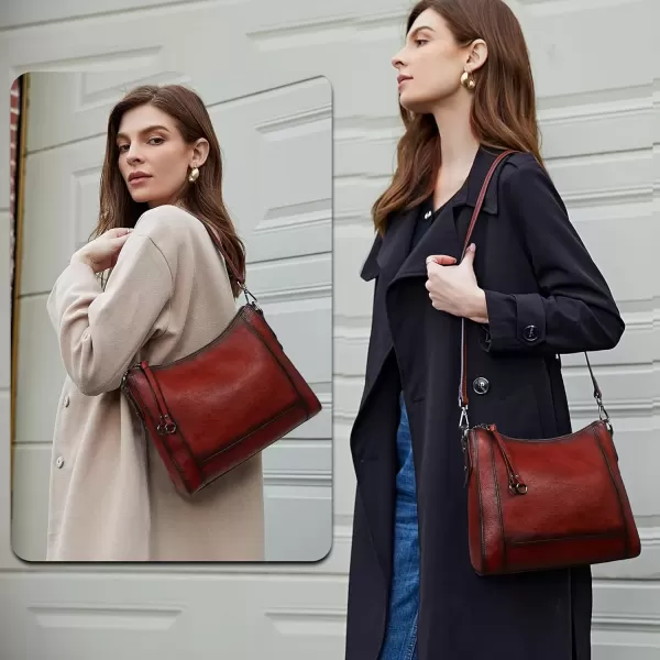 imageIswee Genuine Leather Crossbody Bags for Women Satchel Purse Hobo Handbag Ladies Vintage Shoulder Bag WorkWine