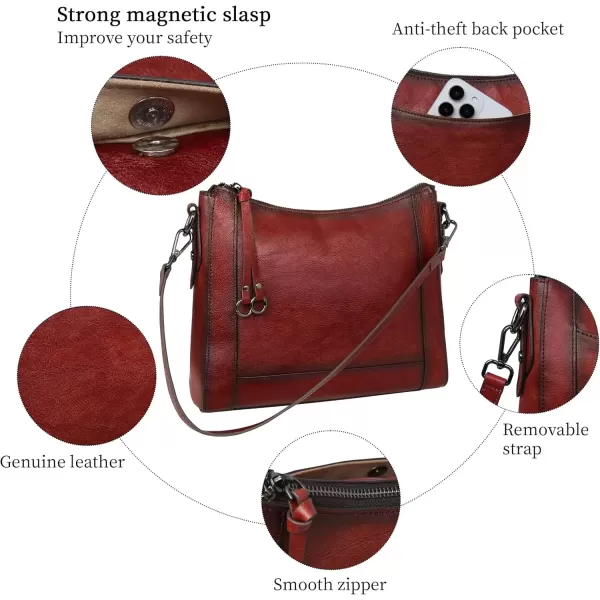 imageIswee Genuine Leather Crossbody Bags for Women Satchel Purse Hobo Handbag Ladies Vintage Shoulder Bag WorkWine
