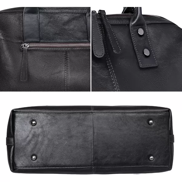 imageIswee Genuine Leather Satchel Tote Bag Top Handle Handbag Designer Shoulder Bag Large Capacity Cross Body BagBlack