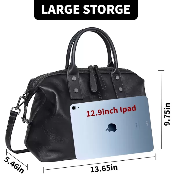 imageIswee Genuine Leather Satchel Tote Bag Top Handle Handbag Designer Shoulder Bag Large Capacity Cross Body BagBlack
