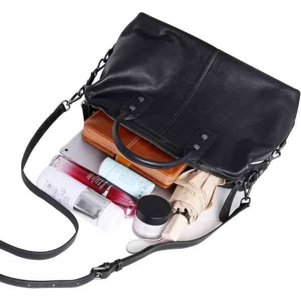 imageIswee Genuine Leather Satchel Tote Bag Top Handle Handbag Designer Shoulder Bag Large Capacity Cross Body BagBlack