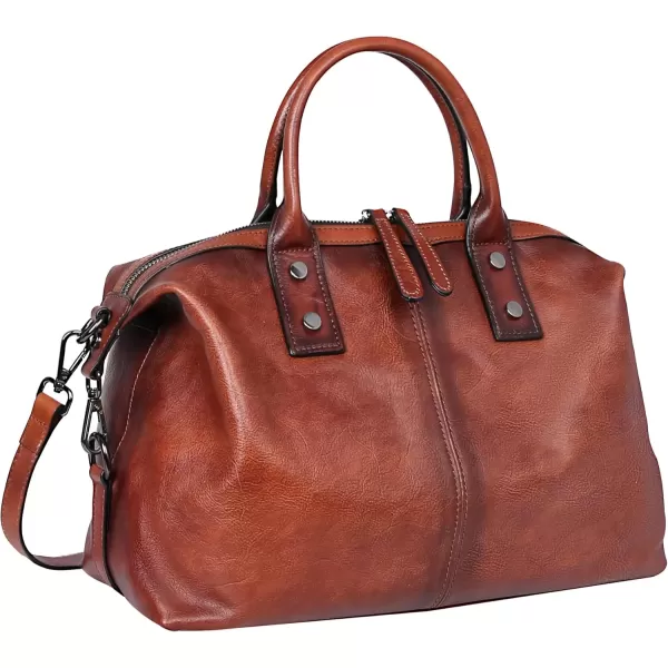 imageIswee Genuine Leather Satchel Tote Bag Top Handle Handbag Designer Shoulder Bag Large Capacity Cross Body BagBrown