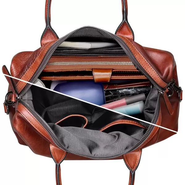 imageIswee Genuine Leather Satchel Tote Bag Top Handle Handbag Designer Shoulder Bag Large Capacity Cross Body BagBrown