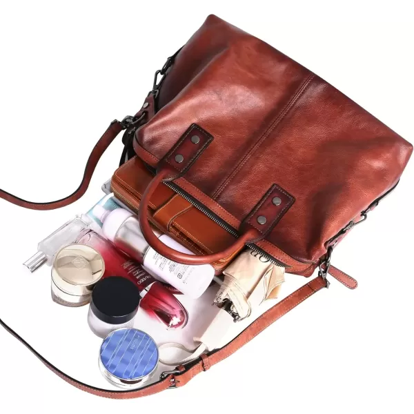 imageIswee Genuine Leather Satchel Tote Bag Top Handle Handbag Designer Shoulder Bag Large Capacity Cross Body BagBrown