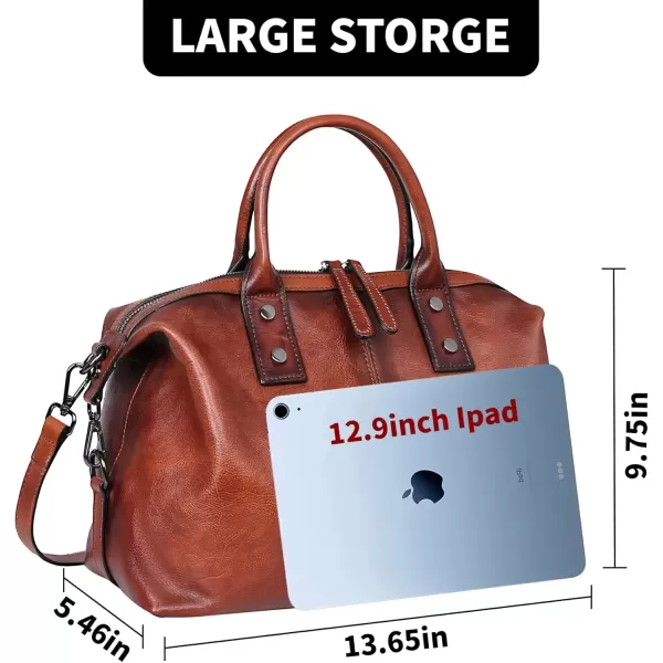 imageIswee Genuine Leather Satchel Tote Bag Top Handle Handbag Designer Shoulder Bag Large Capacity Cross Body BagBrown
