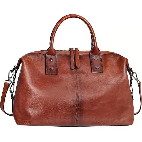 imageIswee Genuine Leather Satchel Tote Bag Top Handle Handbag Designer Shoulder Bag Large Capacity Cross Body BagBrown