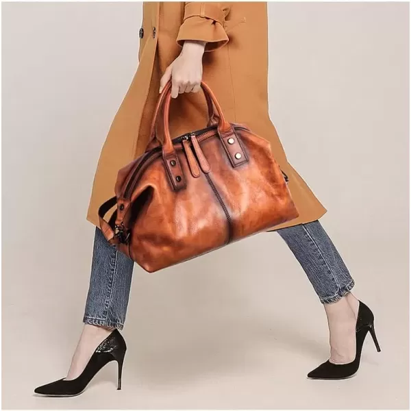 imageIswee Genuine Leather Satchel Tote Bag Top Handle Handbag Designer Shoulder Bag Large Capacity Cross Body BagBrown